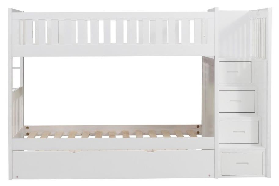 Homelegance Galen Bunk Bed w/ Reversible Step Storage and Twin Trundle in White B2053SBW-1*R