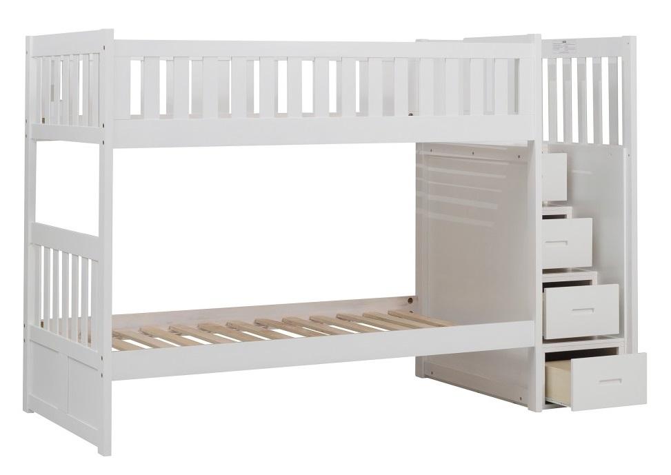 Homelegance Galen Bunk Bed w/ Reversible Step Storage in White B2053SBW-1*