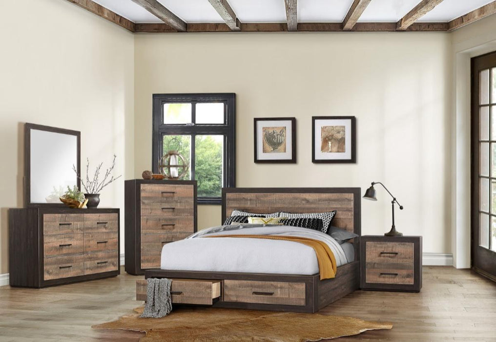 Homelegance Miter Queen Platform Bed with Footboard Storage in Rustin Mahogany & Dark Ebony 1762-1*