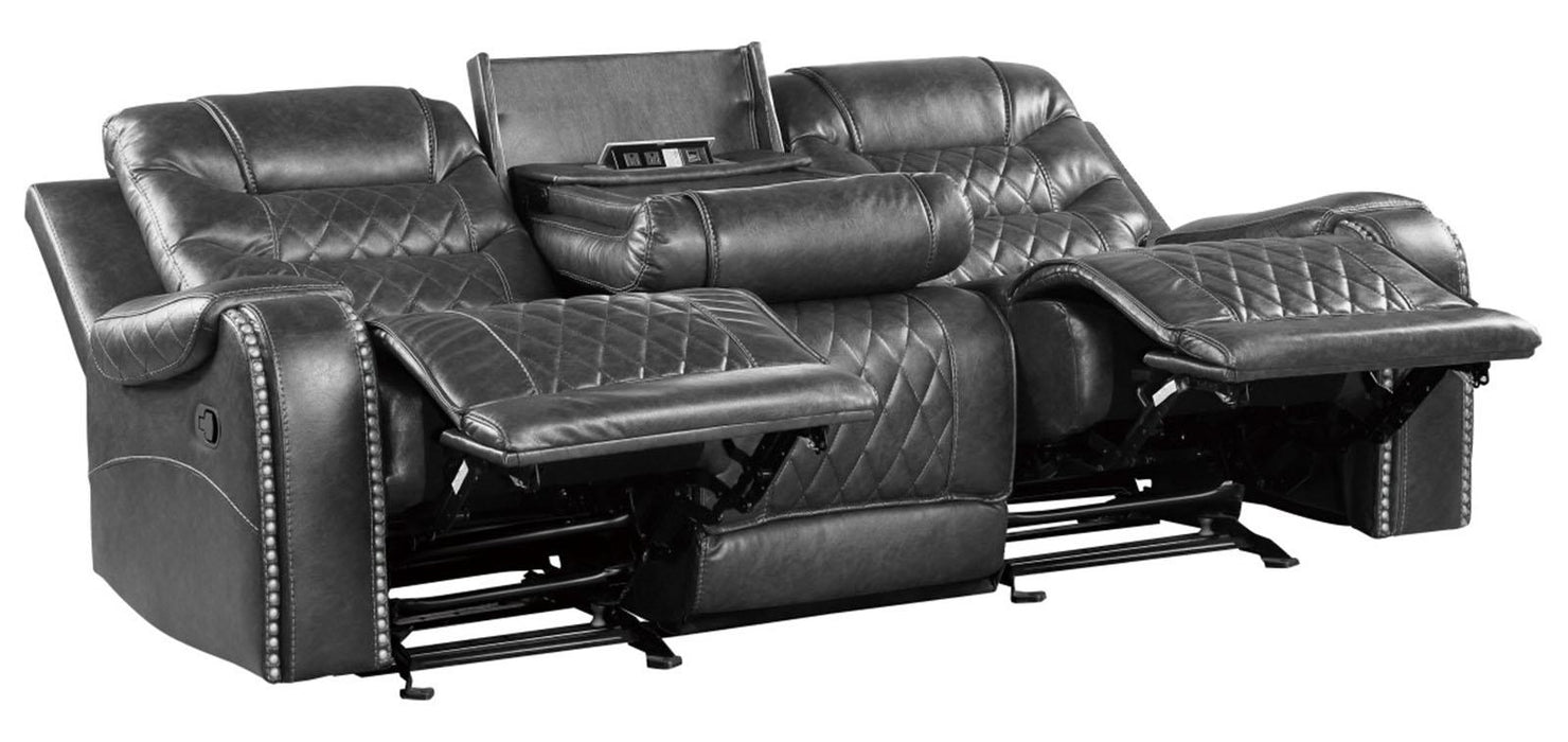 Homelegance Furniture Putnam Power Double Reclining Sofa with Drop-Down in Gray 9405GY-3PW