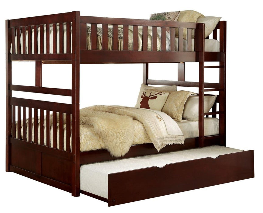 Homelegance Rowe Full/Full Bunk Bed w/ Twin Trundle in Dark Cherry B2013FFDC-1*R image